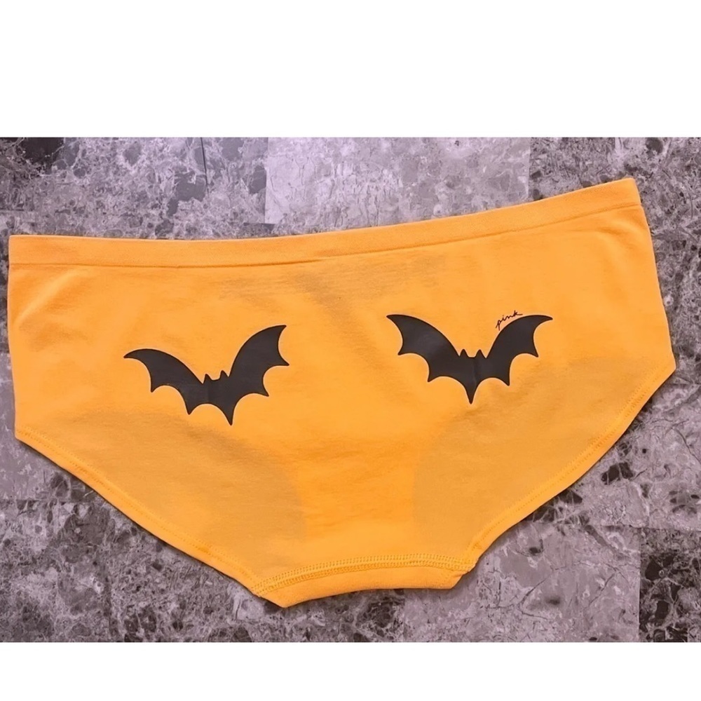 VICTORIA'S SECRET PINK ORANGE BLACK BATS HALLOWEEN SEAMLESS HIPSTER PANTIES S‍‍‍